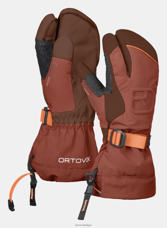 Heren klei oranje Merino freeride 3-vingerhandschoen ORTOVOX accessoires LX0XF430