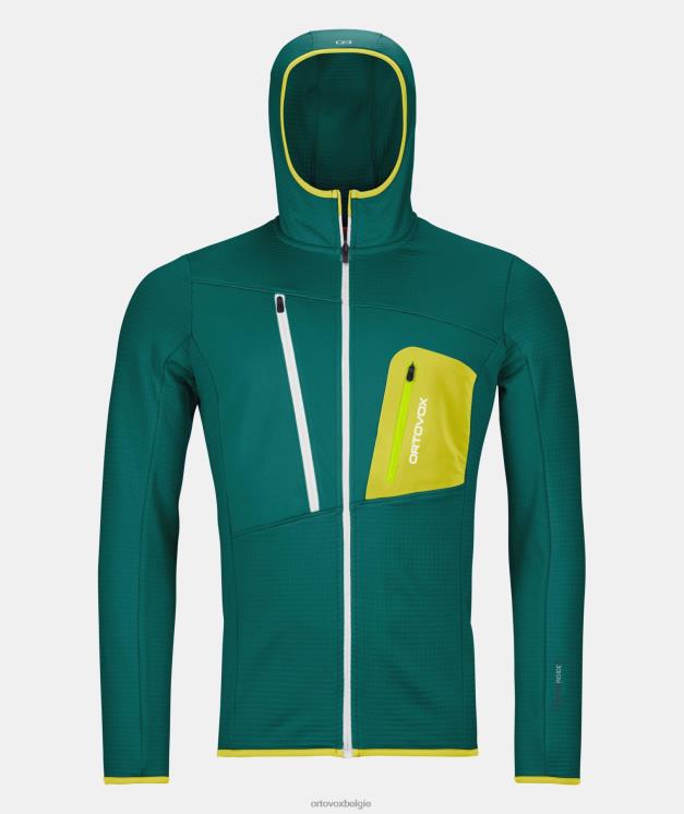 Heren Pacifisch groen fleece capuchon met raster ORTOVOX kleding LX0XF128