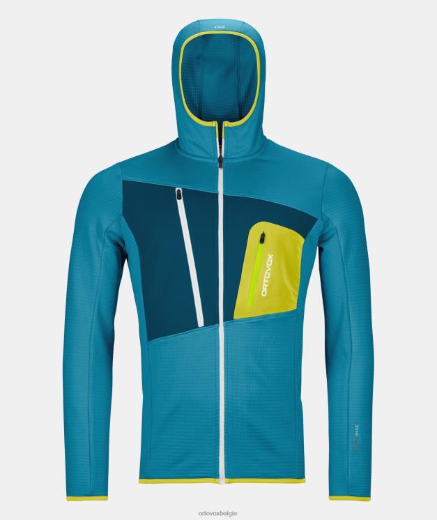 Heren erfgoed blauw fleece capuchon met raster ORTOVOX kleding LX0XF127