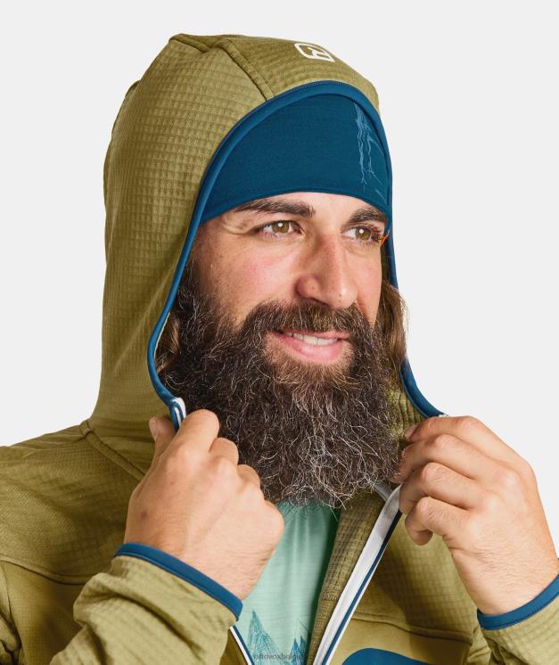 Heren erfgoed blauw fleece capuchon met raster ORTOVOX kleding LX0XF127