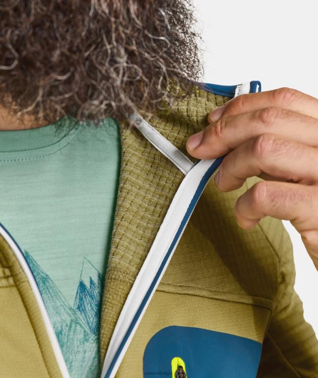 Heren erfgoed blauw fleece capuchon met raster ORTOVOX kleding LX0XF127