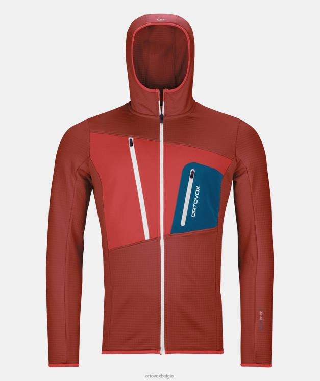 Heren klei oranje fleece capuchon met raster ORTOVOX kleding LX0XF126