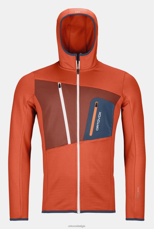 Heren woestijn oranje fleece capuchon met raster ORTOVOX kleding LX0XF131