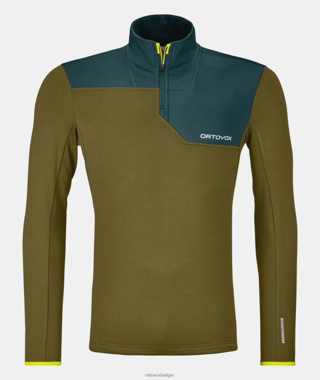 Heren groen mos fleece lichte ritssluiting in de nek ORTOVOX kleding LX0XF411