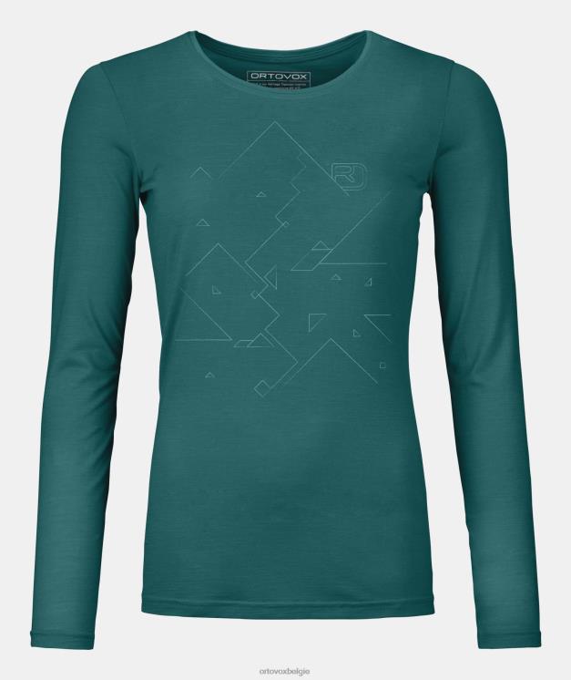 vrouwen Pacifisch groen 185 merino tangram ls ORTOVOX kleding LX0XF1054