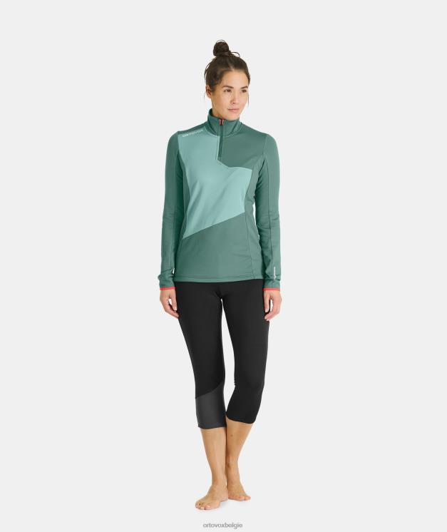 vrouwen benzine blauw fleece lichte ritssluiting in de nek ORTOVOX kleding LX0XF1066