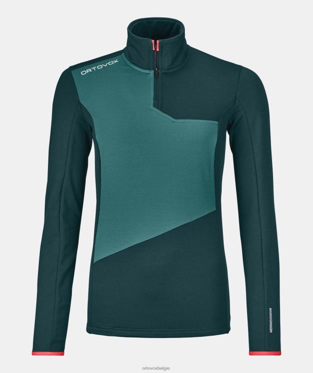 vrouwen donkere Stille Oceaan fleece lichte ritssluiting in de nek ORTOVOX kleding LX0XF1067